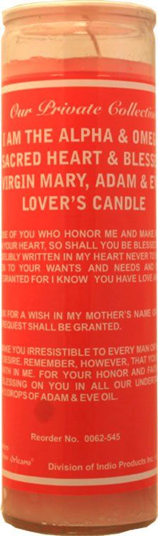 7 Sisters Of New Orleans 7 Day Glass Dressed Candle Adam & Eve Lovers Sacred Heart & Blessed Virgin Mary - Pink