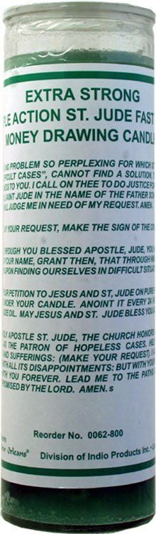 7 Sisters Of New Orleans 7 Day Glass Dressed Candle St. Jude Fast Luck Money Drawing - Green