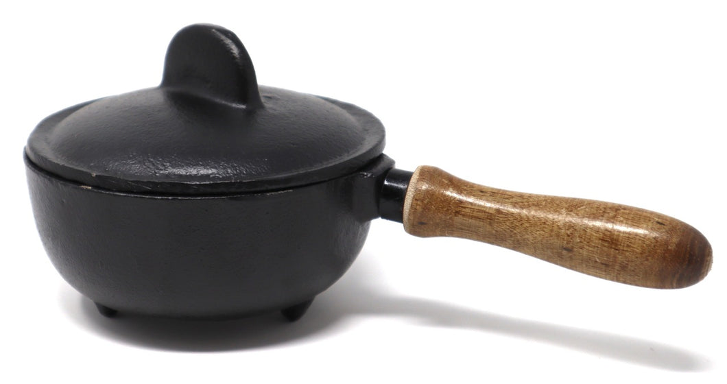 Cast Iron Cauldron with Lid & Wood Handle