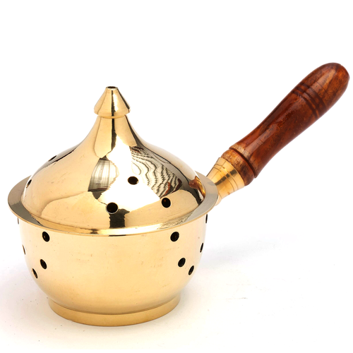Brass Burner With Lid & Wood Handle
