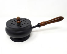 Load image into Gallery viewer, Iron Charcoal Burner with Lid &amp; Wooden Handle
