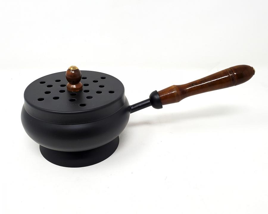 Iron Charcoal Burner with Lid & Wooden Handle